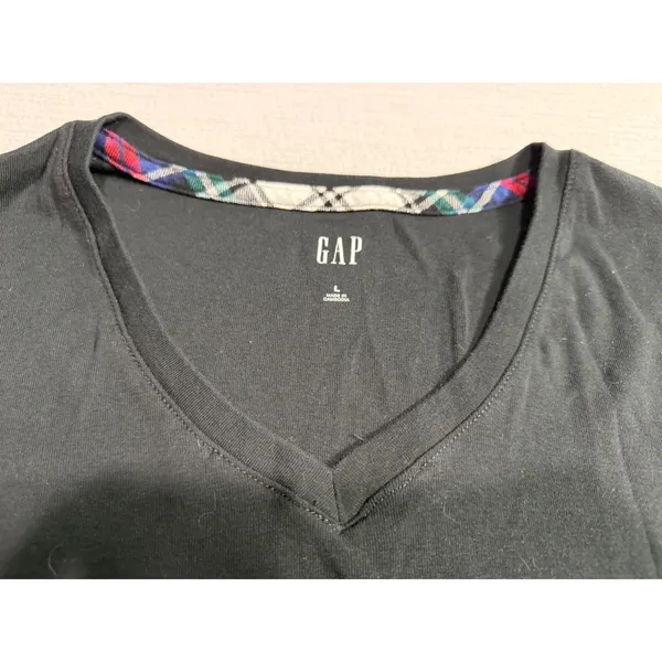 Gap Women's V-Neck Long Sleeve Top Black Cotton Modal Blend Size L GP006391 - Image 2