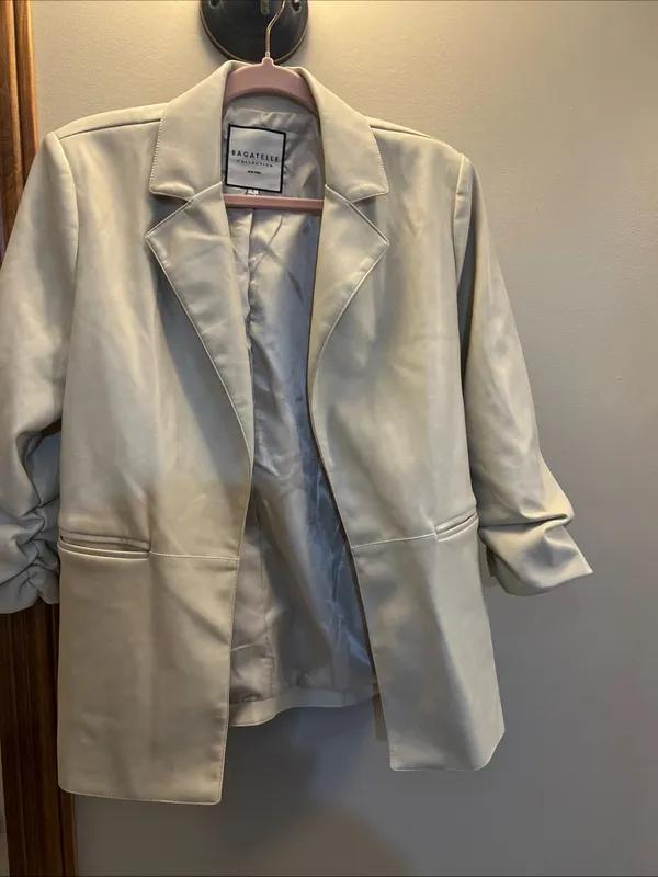bagatelle Cream Vegan Leather Blazer Jacket - Image 11