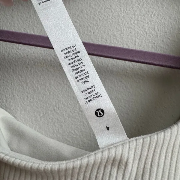 Lululemon Ribbed Nulu Asymmetrical One Shoulder Cropped Tank Ivory Cream Size 4 - Image 3