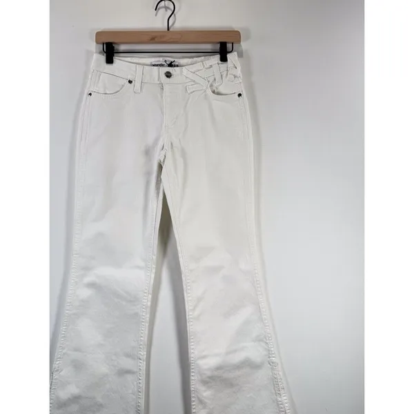 NWT Wrangler x Staud Jeans White The Bikini Denim Flare Low Rise Side Slit 25x32 - Image 7