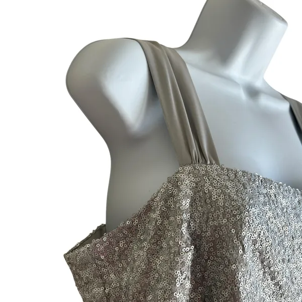 New York‎ & Co Women Top 8 Silver Sequins Flowy Babydoll Dressy Glam Glitz Retro - Image 7