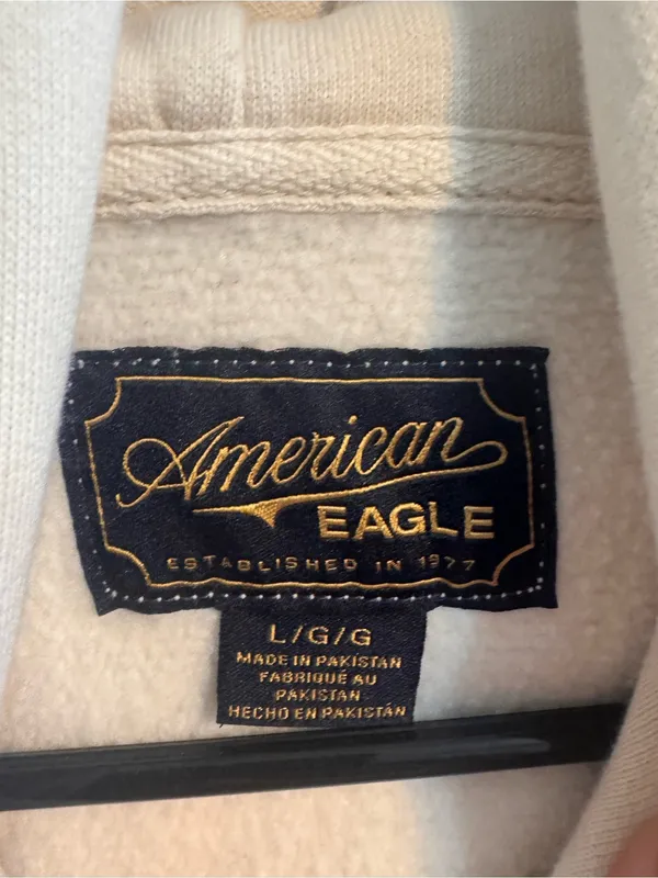 American Eagle‎ Oversized Cream Logo Hoodie Sweatshirt Large - Image 2
