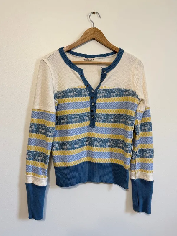 Free People We the Free Thermal Blue Size Small Boho to the woods long sleeve - Image 2