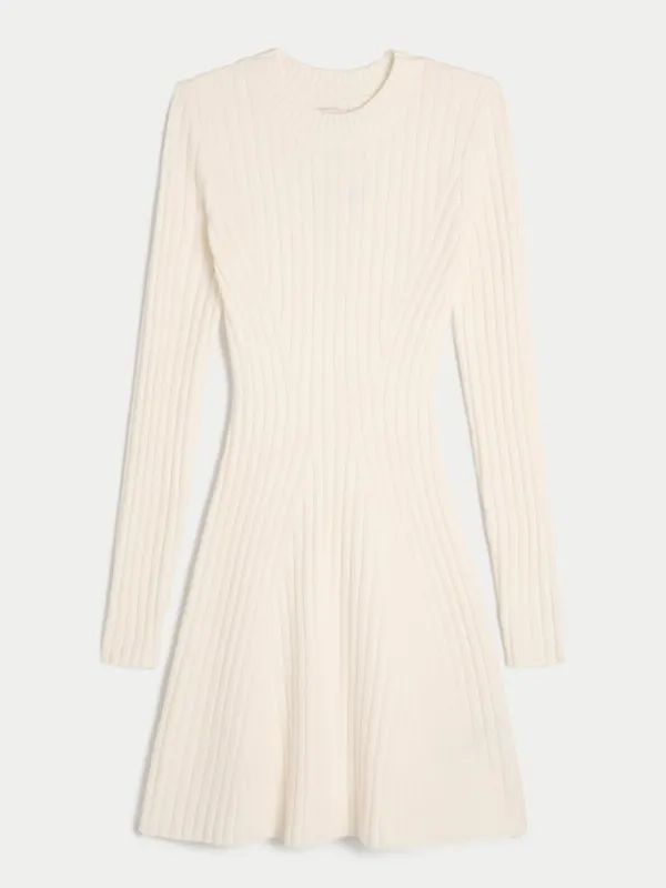 Hollister Ribbed Knit Skater Mini Sweater Dress in Beige Cream Size XL NWT - Image 3