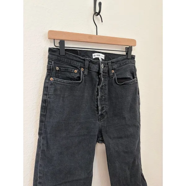 Re/Done Jeans Women's Size 29 Black Denim High Waisted Button Fly Straight Leg - Image 5