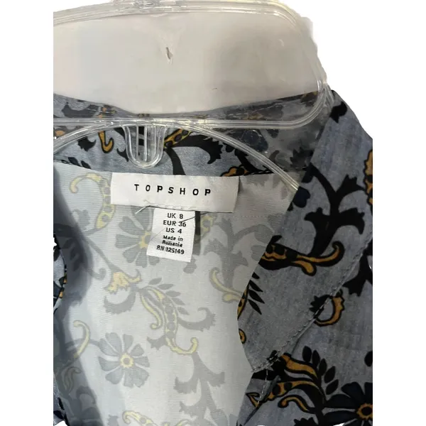Topshop CROP BLOUSE paisley Frill In Blue Long Sleeve Boho Size 4 - Image 5