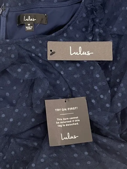 Lulu's Striking Aesthetic Navy Blue Mesh Ruffled Swiss Dot Maxi Dress - Image 5