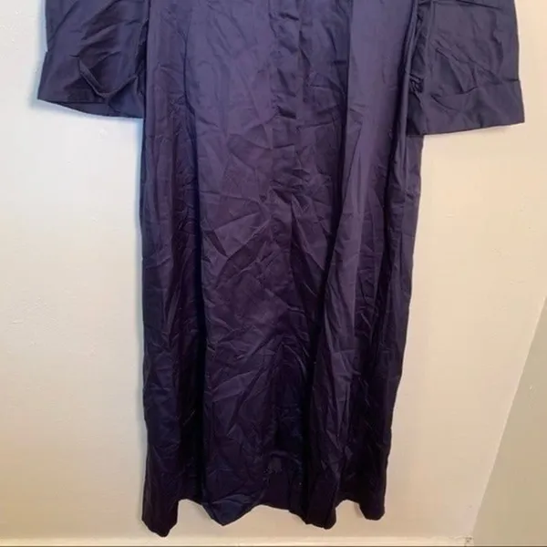 DO + BE Women's Size XS Short Puff Sleeve Shirt Dress Midi Button Down Navy Blue - Image 4