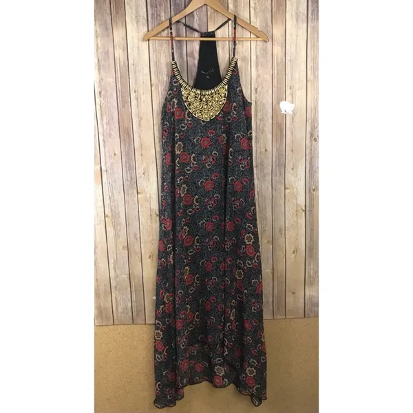 Boohoo Tasha Floral Print Hanky Hem Dress Beaded SIZE 4P Petite New Flaw - Image 3