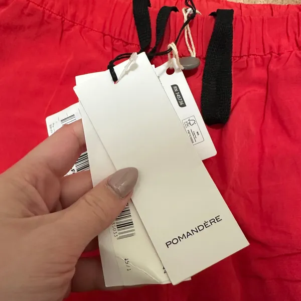 Pomandere | NWT Women's Red Linen Elastic Waist Straight‎ Leg Pants, EU 40, US S - Image 5
