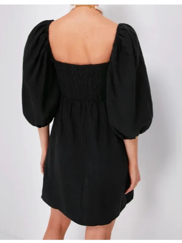 Tuckernuck Black Smocked Puff-Sleeve Mini Dress - Image 3