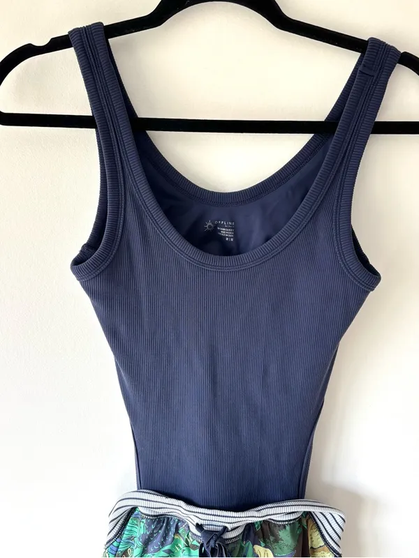 Offline by Aerie Ribbed Cut-out Romper Dress Navy Blue Green Floral Active - Image 4
