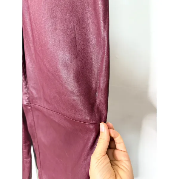 Joe's Jeans Mia Vegan Leather Pants Burgundy Wide Leg Cropped High Rise 31 - Image 4
