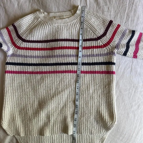 Marine Layer Delaney Pink Purple Stripe Pullover Cream Waffle Crewneck Sweater S - Image 8