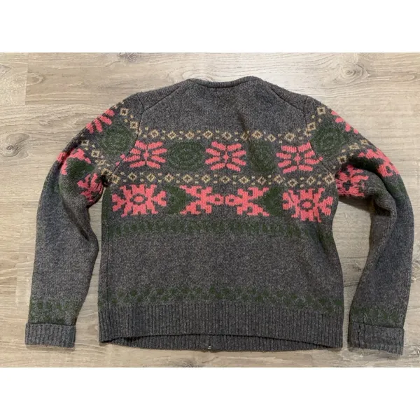 SUNDANCE L wool Blend‎ Cardigan Zip Front Gray Pink Round Neck - Image 3