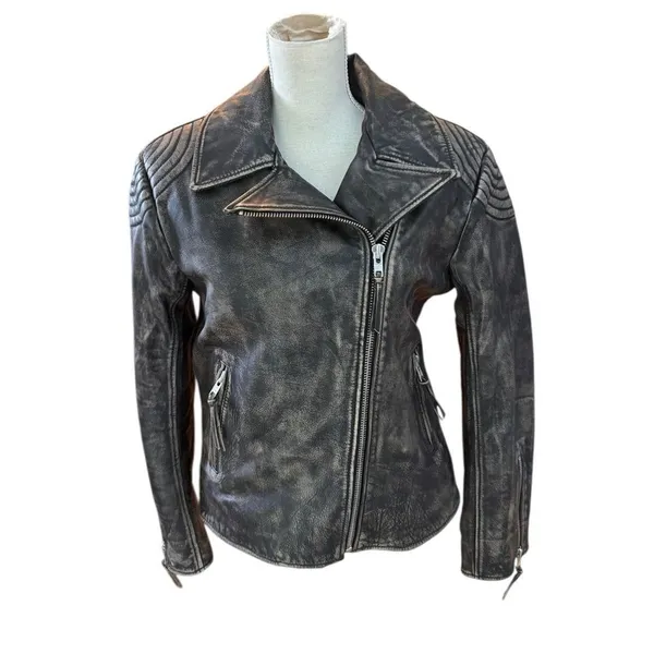 EAVES Gia Leather Moto Jacket in Brown small Brown - Image 2