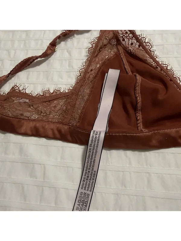 Victoria's Secret Unlined Eyelash Lace Triangle Bralette Sz M Medium Rust - Image 8