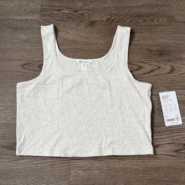 Athleta Signature Rib Square Neck Crop Tank - Size XL -‎ Fog Grey Heather - NWT - Image 5