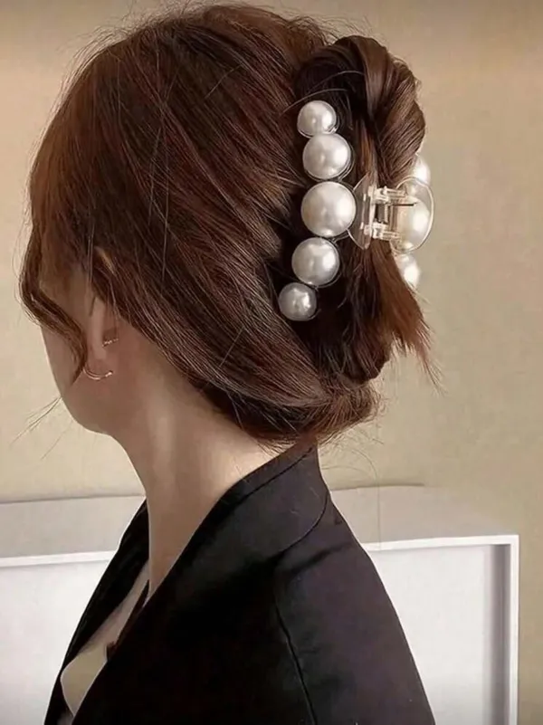 1pc Women's white Double-Sided Faux Pearl Acrylic Hairclips - Image 2