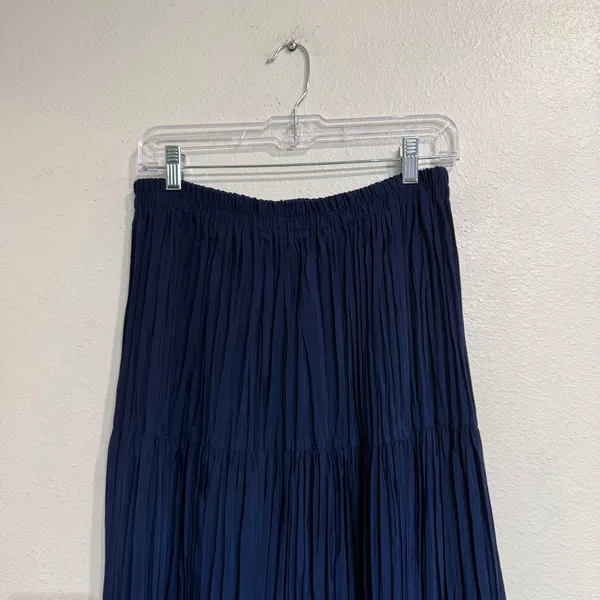 Scott Taylor Crinkle Maxi Skirt Navy Tiered Boho 90s Elastic Waist Vintage - Image 3
