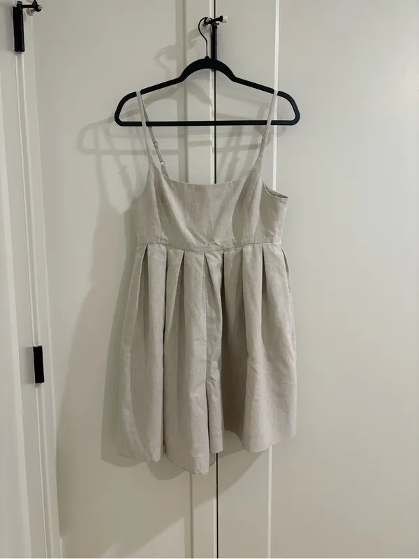 Rebecca Taylor Linen Square-Neck Pleated Romper Size 8 Color Rye - Image 3