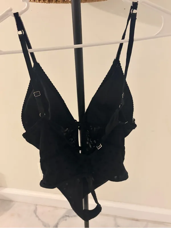 Sheer Black Heart-Accent Satin Chemise with Front Ties - Image 4