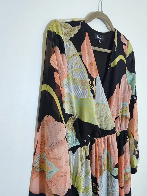 Lulus Long Sleeve Black Floral Formal Dress Size Medium NWT Wedding Guest Dress - Image 5