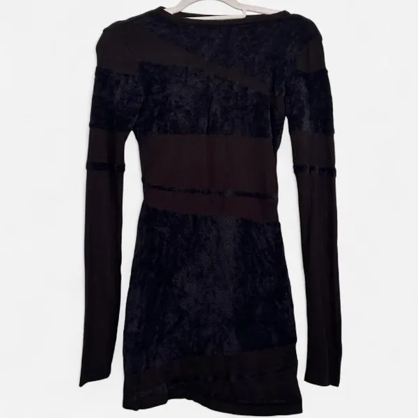 EGO CONTRAST SHEER KNIT FLUFFY Body con mini dress black small - Image 3