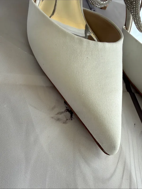 Badgley Mischka Ivory Pointed Toe Slingback Heels with Rhinestone Ankle Straps - Image 2