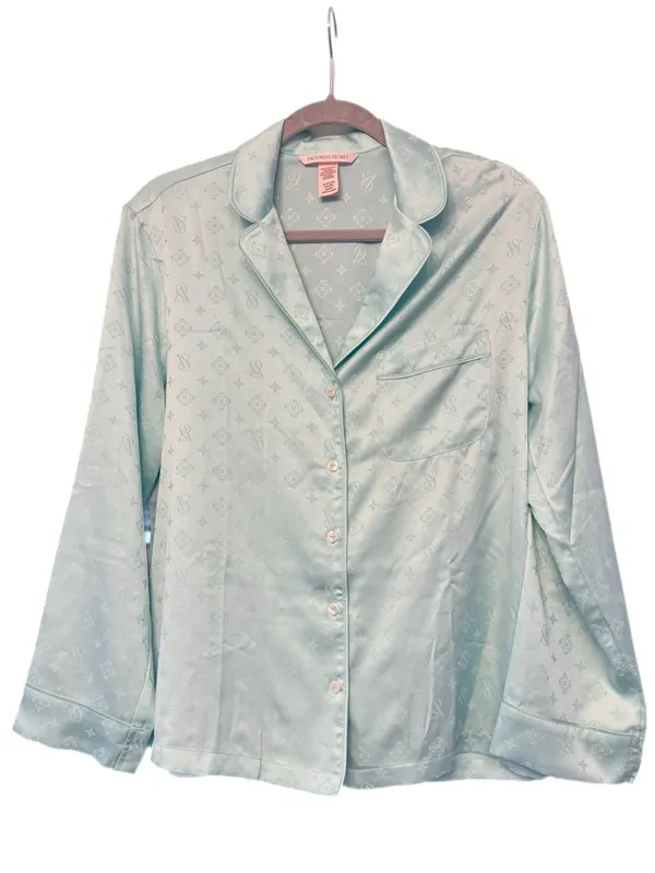 Victoria’s Secret Satin Pajama Set XS Mint Green Monogram Button Front NWOT - Image 4