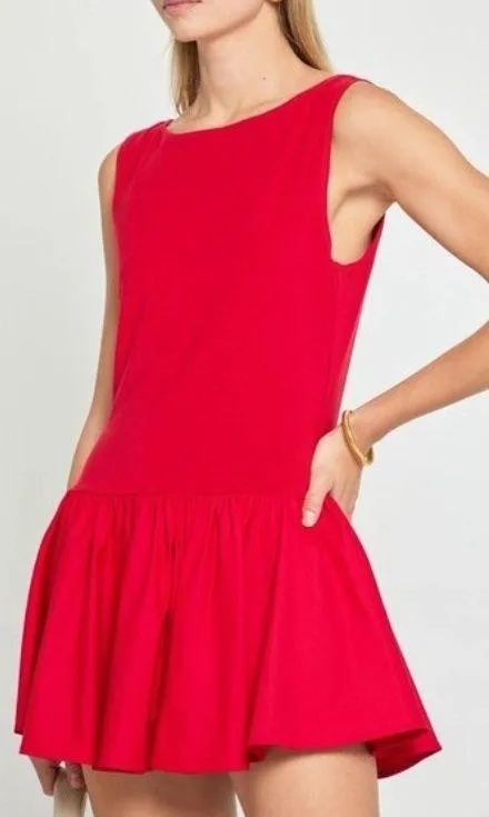 NWT o.p.t Helene Mini Dress XS Red Sleeveless Combination Puff Flared Bubble - Image 2