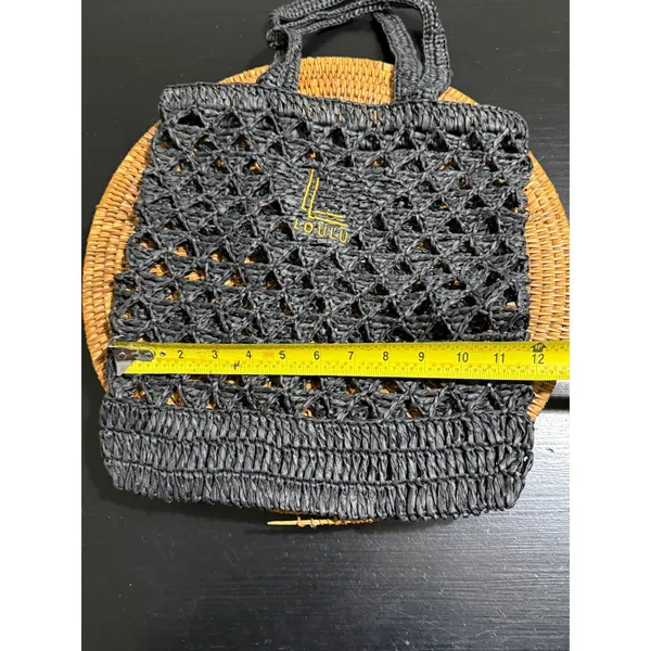 Loulou Studio Black Woven Raffia Tote Bag Embroidered Logo Summer Beach Bag - Image 3