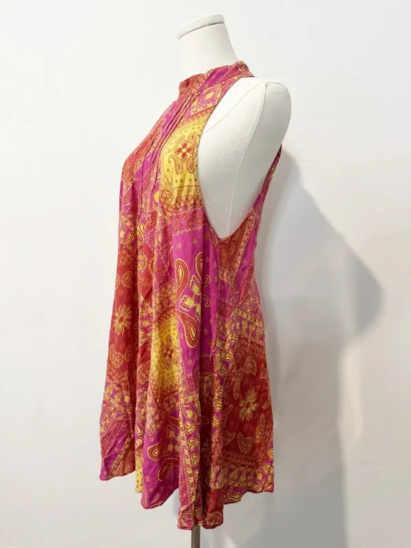 Free People Beaux Dress Size Large Paisley High Neck V‎ Back Boho Festival Fairy - Image 3