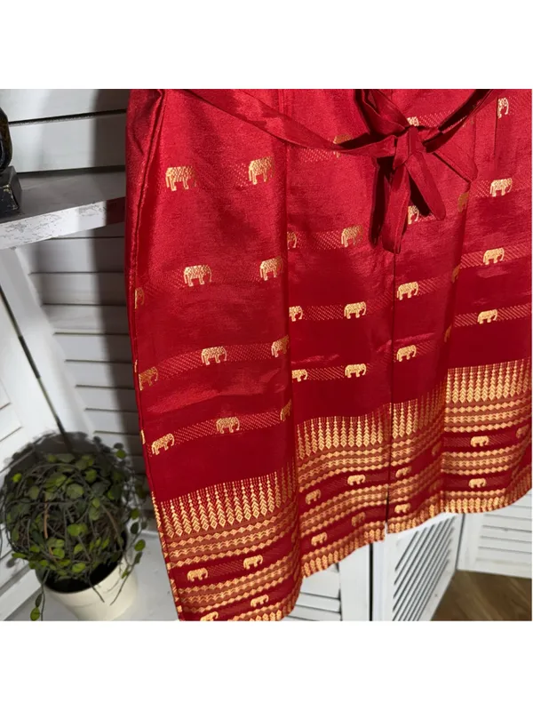 NWOT Thaisilk mod dress red gold elephant sleeveless unique elegant boho costume - Image 11