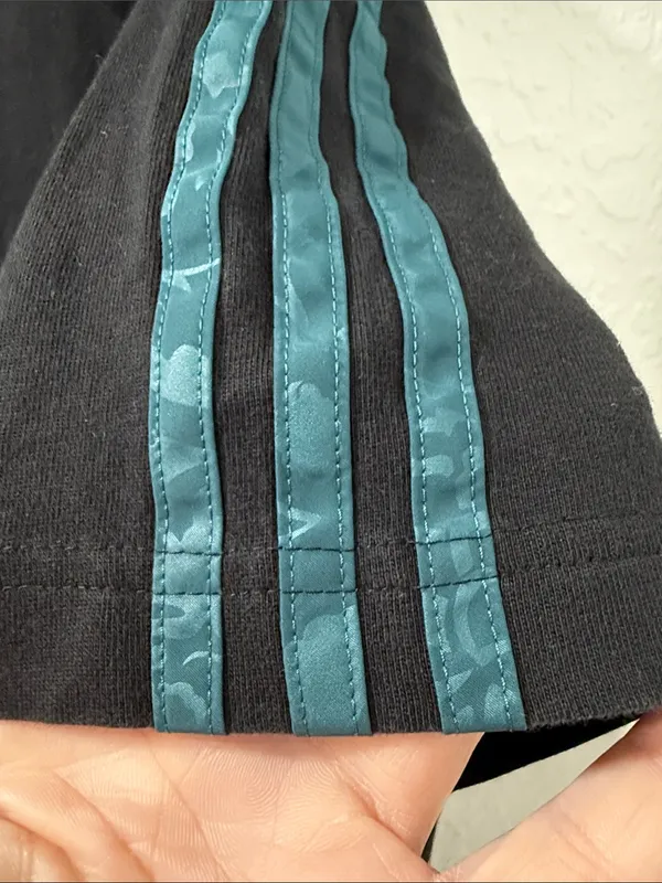 adidas Black Tee with Teal Trefoil and Stripes - Image 4