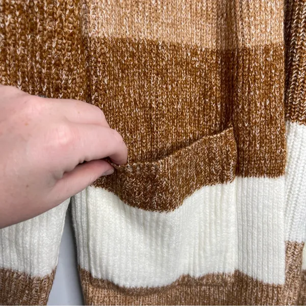 Nine West Colorblock Striped Brown Tan‎ Open Front Cardigan (X-Large) - Image 2