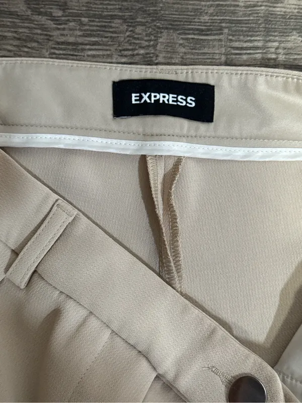 Express Super High Rise Trouser Pants Beige Ivory Size 6R - Image 8