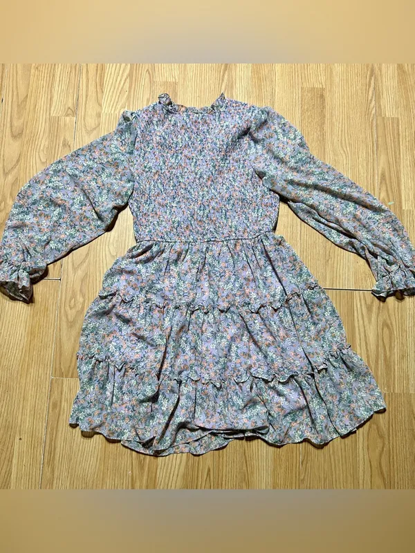 Floral Smocked Waist Tiered Long‑Sleeve Dress - Pastel Floral ladies Medium - Image 10