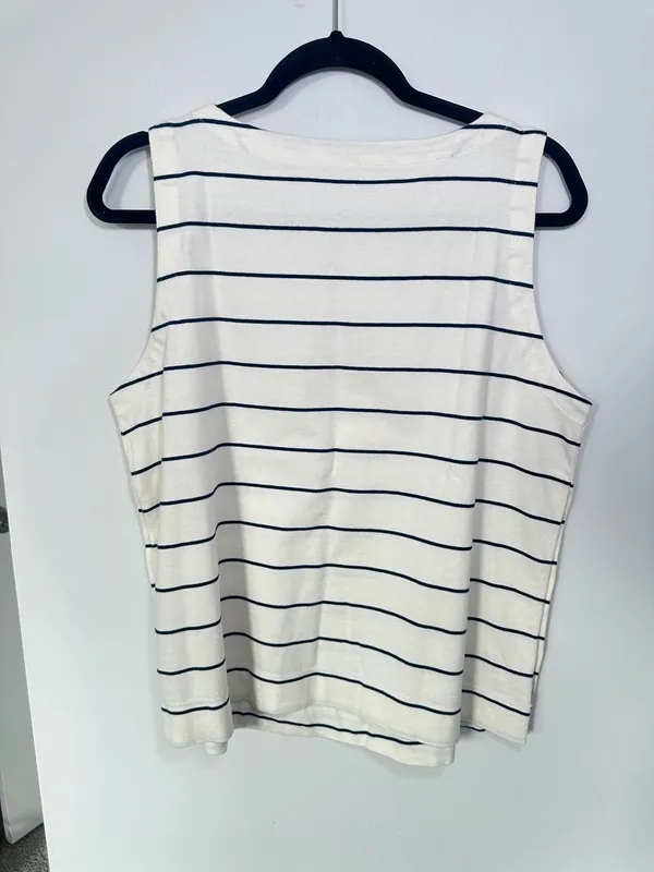 NWT 100% Cotton Loft Striped Tank Top Size L White Blue Side Button Sleeveless - Image 6