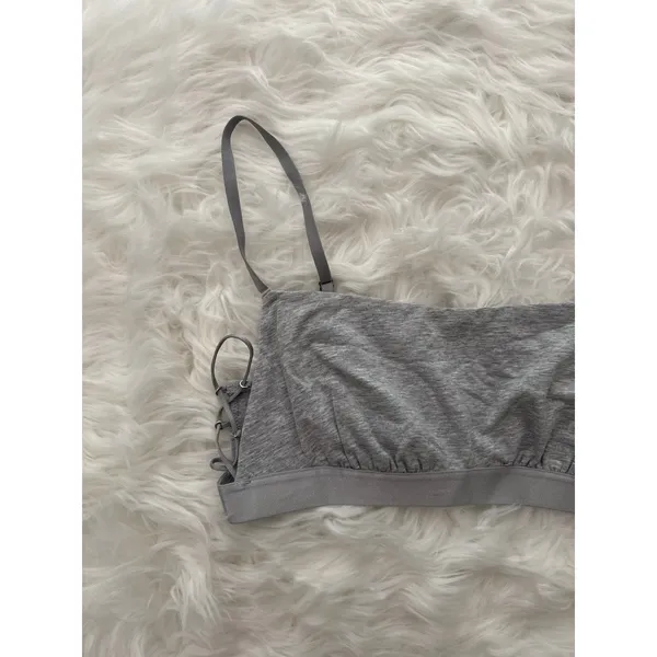 Aerie Real Good Strappy Side Lace Up Bralette Grey Size Medium - Image 3