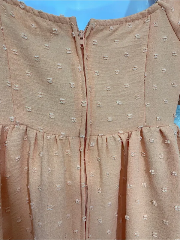 Altar'd State Peach Orange Swiss Dot Puff-Sleeve Mini Dress - Image 4