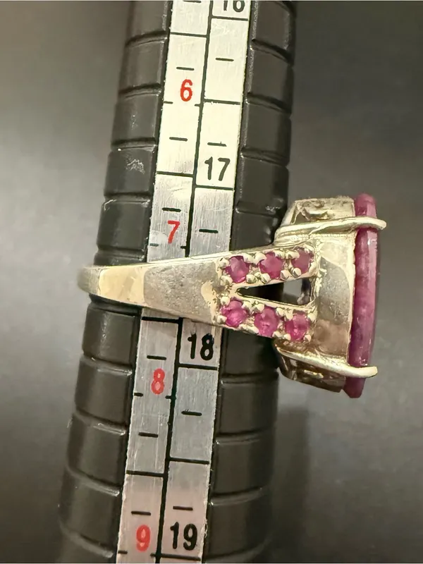 925 Silver Natural Ruby Gemstone Cocktail Ring Size 7.5 Pink - Image 10