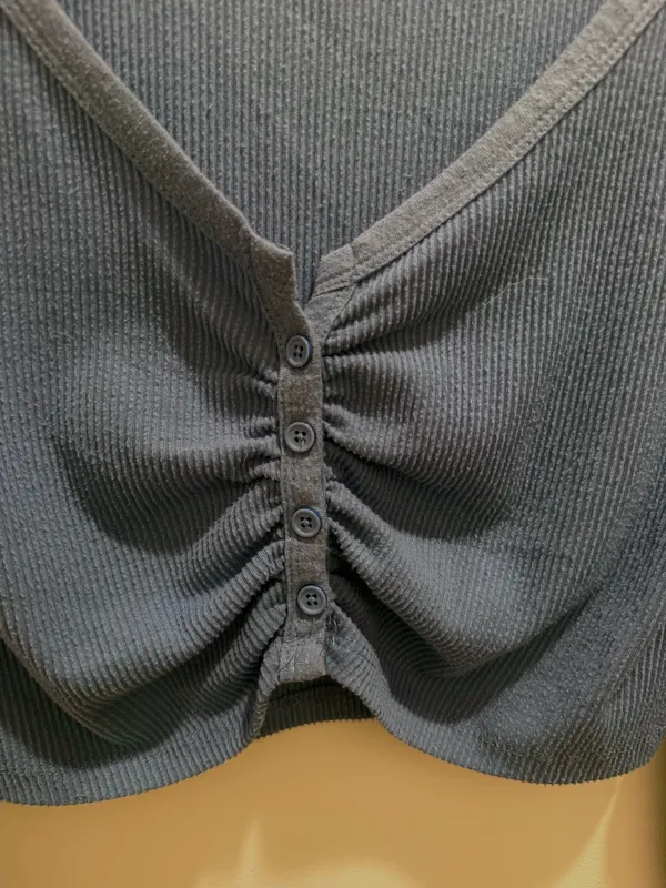 Urban Outfitters blue long sleeve v-neck crop top with buttons - Image 3