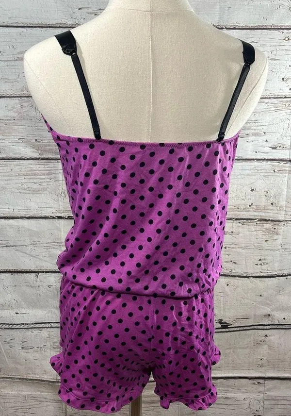 Sleep Romper Magenta w Black Polka Dots-Small - Image 3