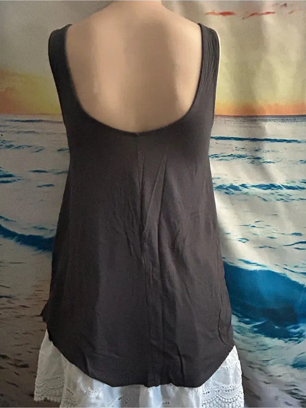 American Eagle Charcoal Black Crochet Trim Sleeveless Tank Top XXS - Image 2