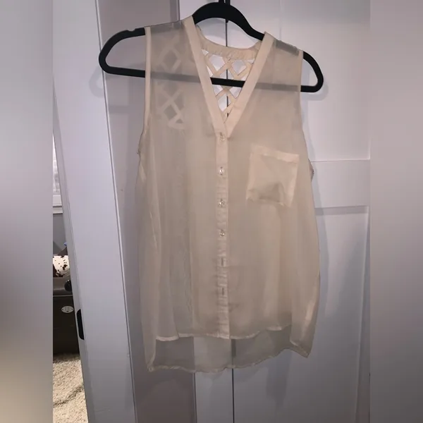 Kirra Sheer Tank Off-White w Criss-Cross Detailing - Image 2