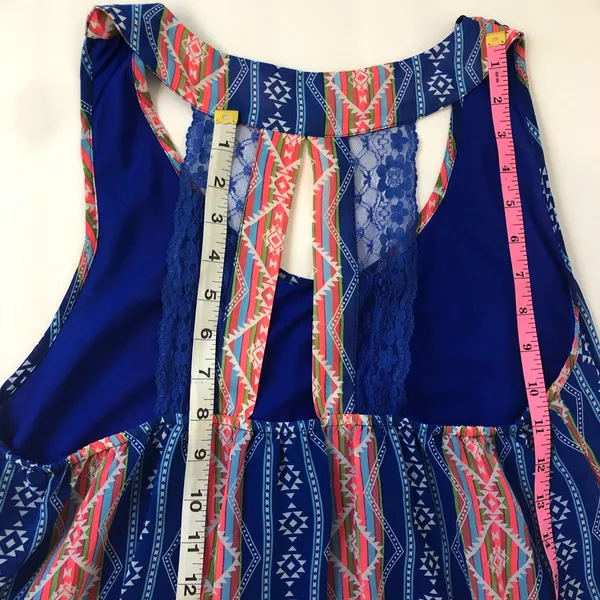 Umgee boho sleeveless striped Aztec print lace back keyhole flowy mini dress - Image 10