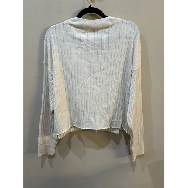 EBERJEY Ribbed Cropped Cardigan Sweater Ivory Heather Size XL - Image 4