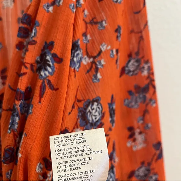 Free People Final Rose Blouse Rust Orange Floral Ruched Sweetheart Top Large - Image 12