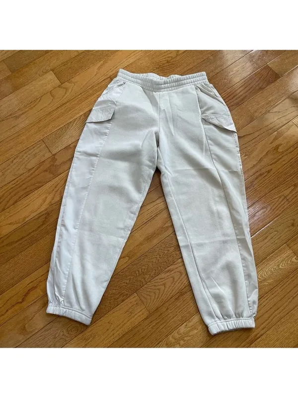 Better / Together Women's Baggy Cargo Fleece Sweat Pants Beige Lounge joggers L - Image 3